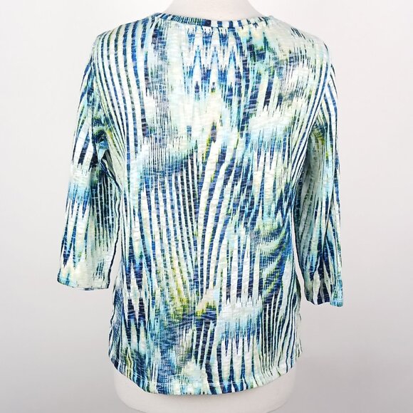 Chico's Womens 1 (Medium/8) Streaky Print 3/4 Sleeve Knit Top - Picture 2 of 4